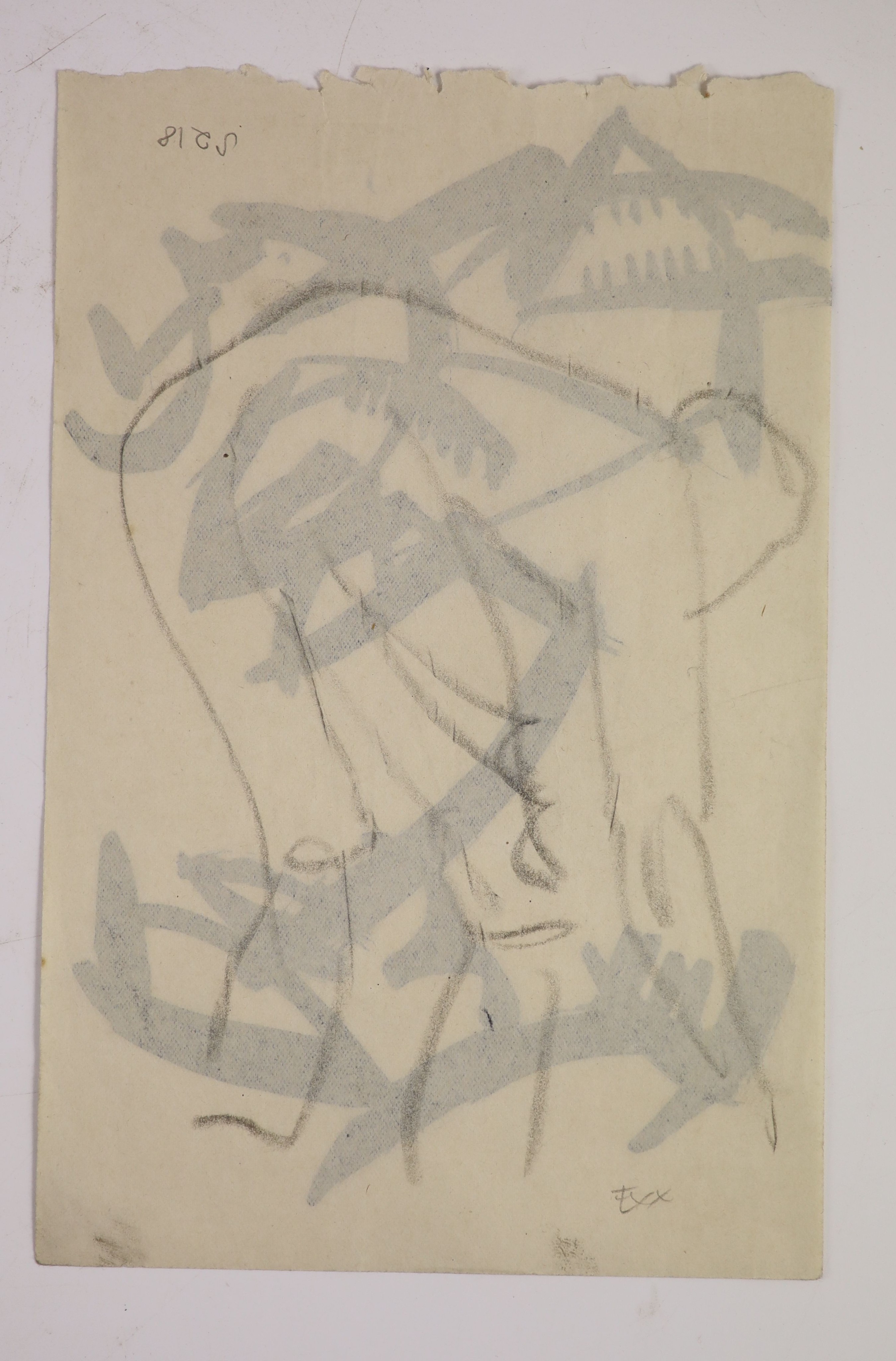 Henri Gaudier-Brzeska (1891-1915), Henri Stooping male figure, an abstract sketch to verso, in black ink, charcoal on paper, 14 x 21cms, unframed